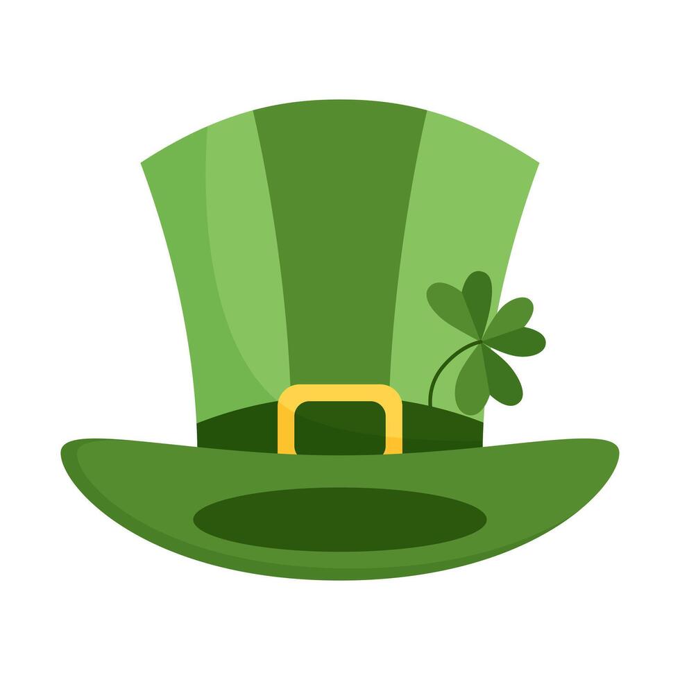 Traditional green leprechaun hat with clover. St. Patrick's Day symbol. Illustration on white background. vector