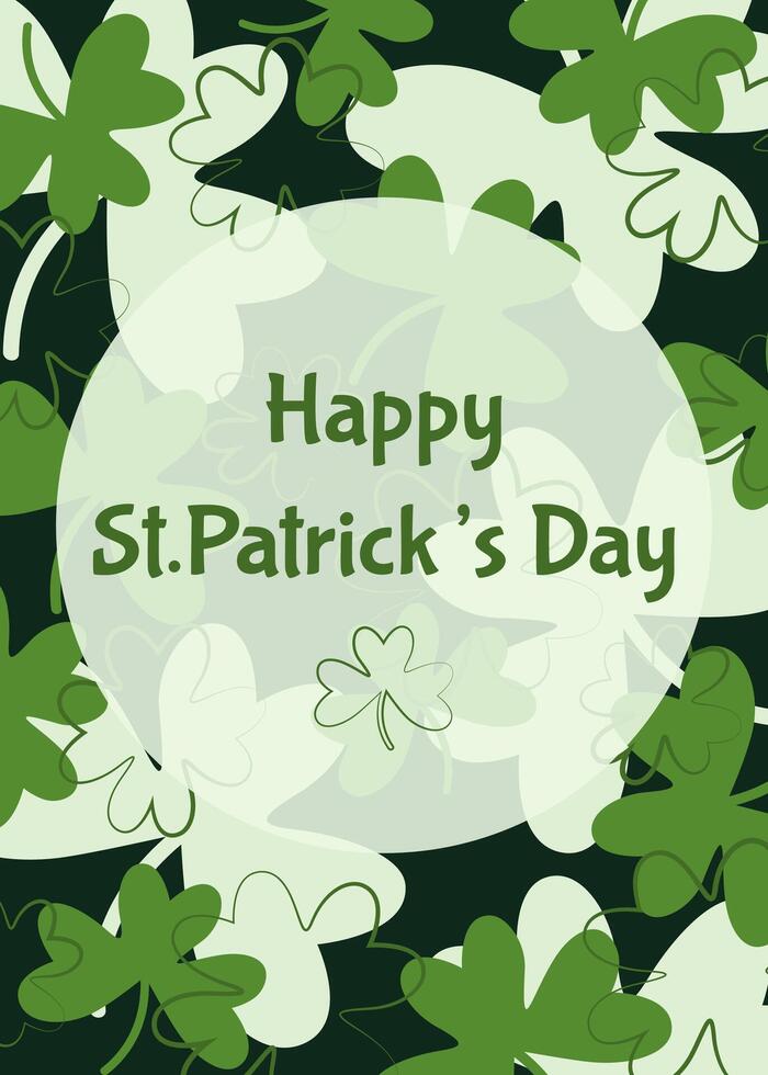 Greeting card for St. Patrick's Day. Traditional trefoil symbol on green background. . vector
