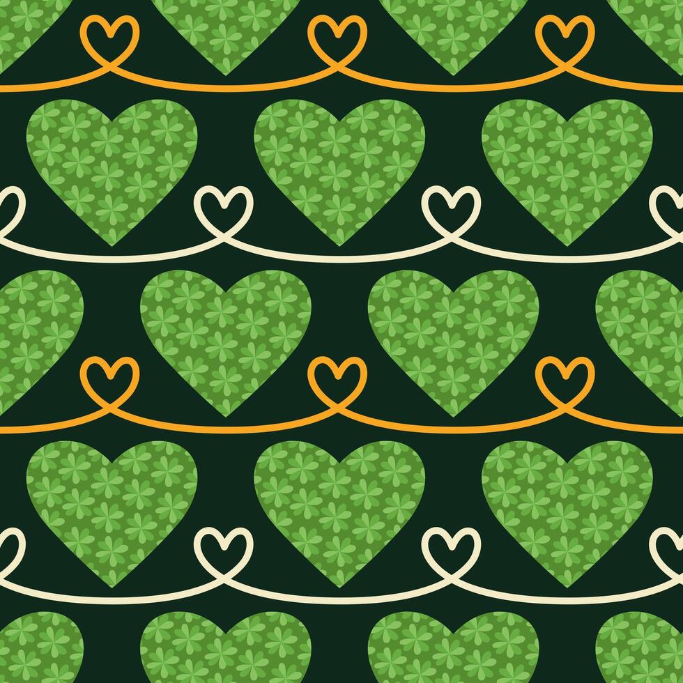 Seamless pattern with traditional elements of St. Patrick's Day. Iillustration on green background. vector