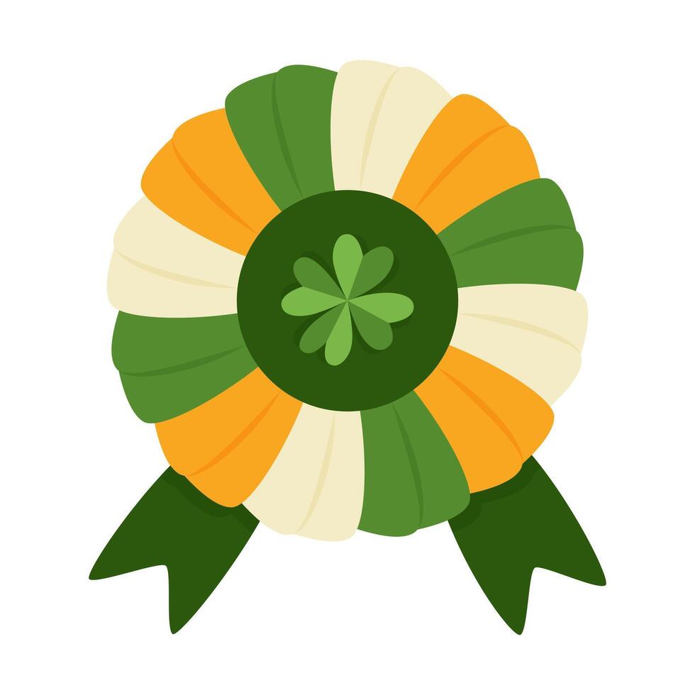 Award rosette, insignia with trefoil, symbol of good luck, traditional element of St. Potrick's day. vector