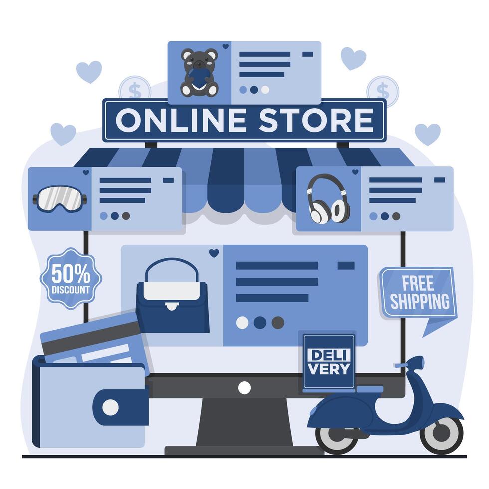 Online shopping ecommerce concept Online Store concept. illustration in flat style. Online shopping. vector