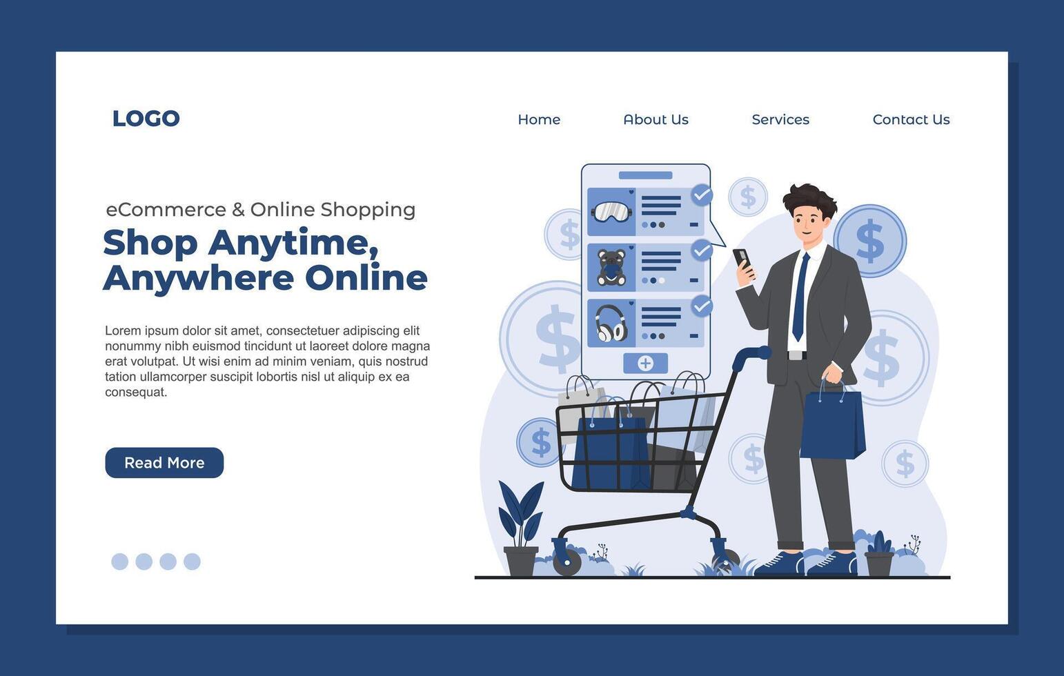 Shopping online, website landing page design template. online shopping concept ecommerce vector
