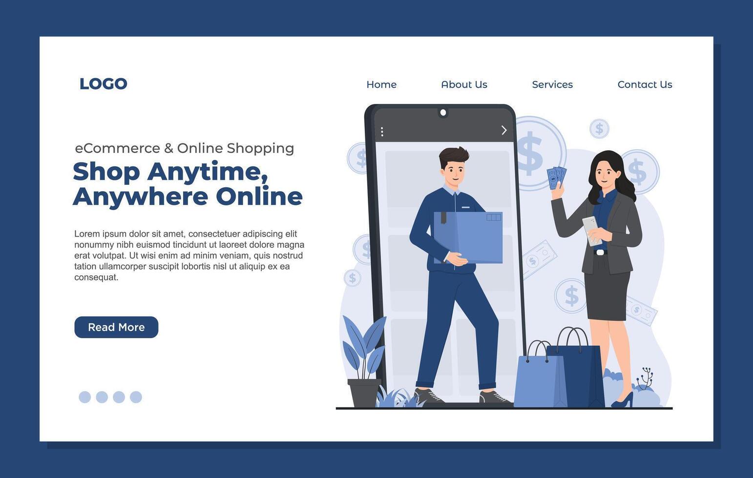 Landing page design template for online shopping. online shopping concept ecommerce vector