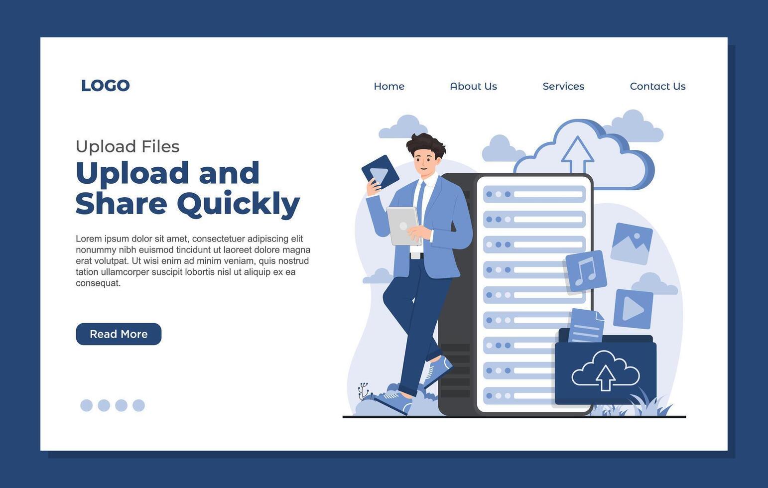 upload concept Flat design concept for website and mobile website illustration. vector