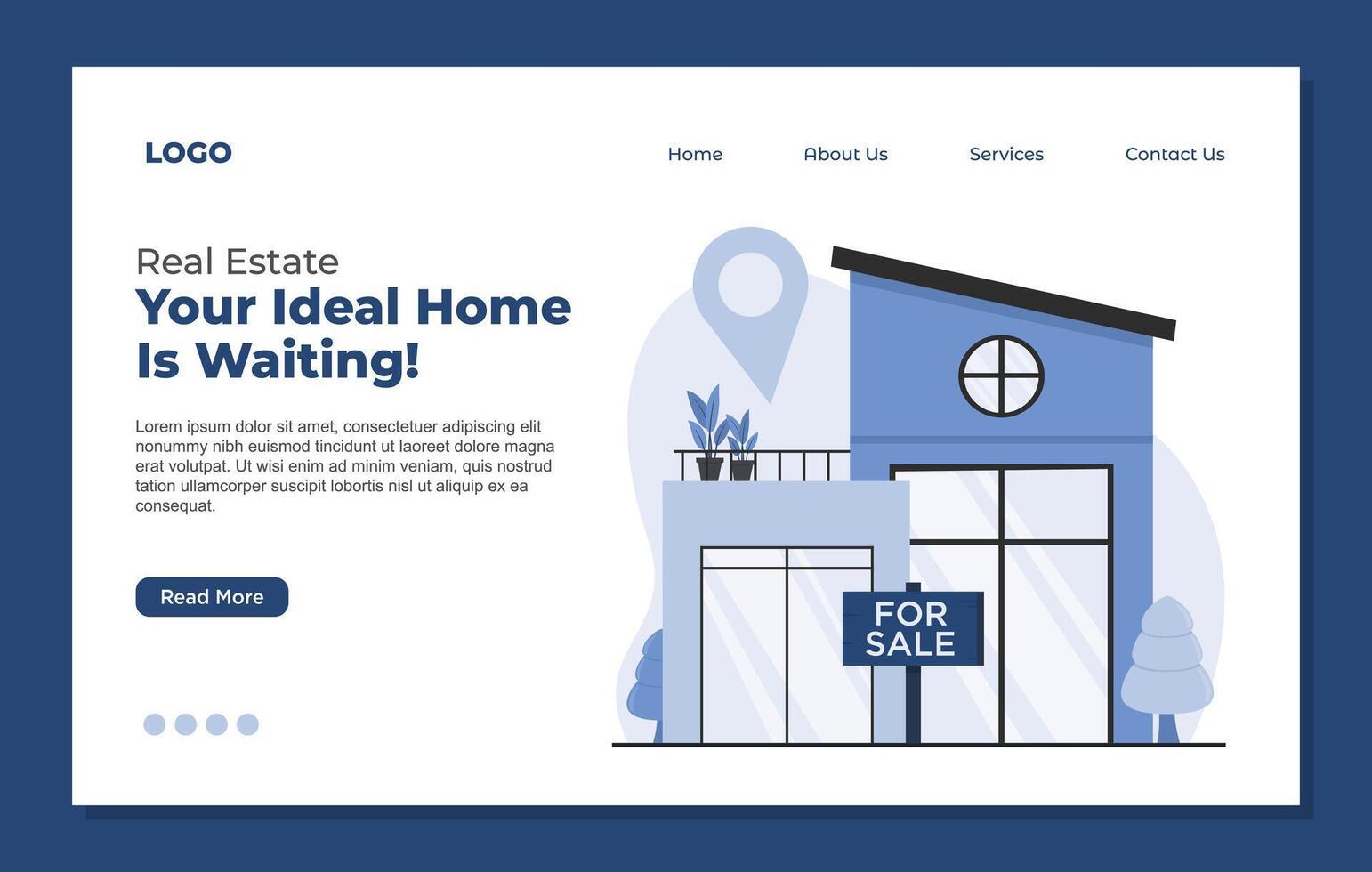 Landing page template for a real estate agency. Flat style illustration. vector