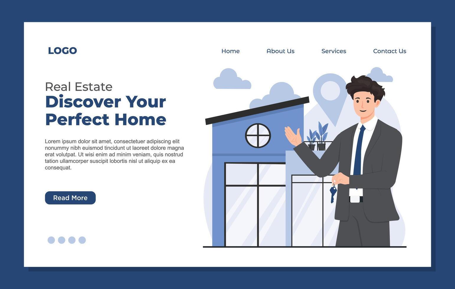 Landing page design template of Real estate agency. Flat style illustration. vector