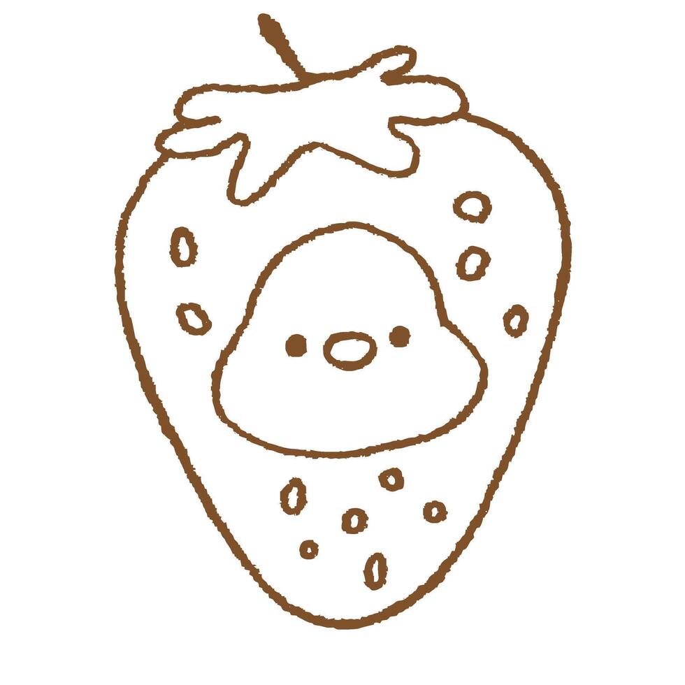 Cute Strawberry with Duckling Face Japanese Style Line Illustration vector