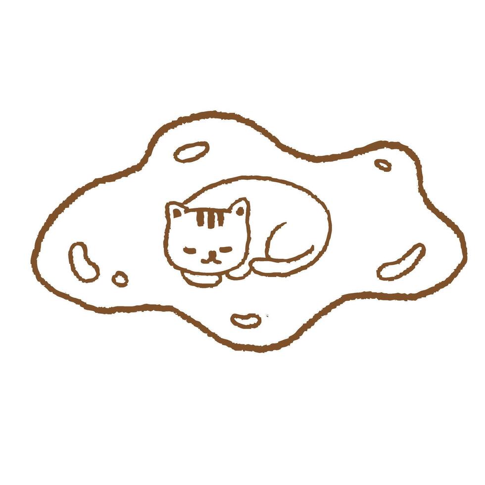 Sleeping Cat on Water Japanese Style Line Illustration vector