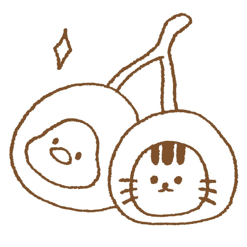 Cherry with Cat Face Japanese Style Line Illustration vector