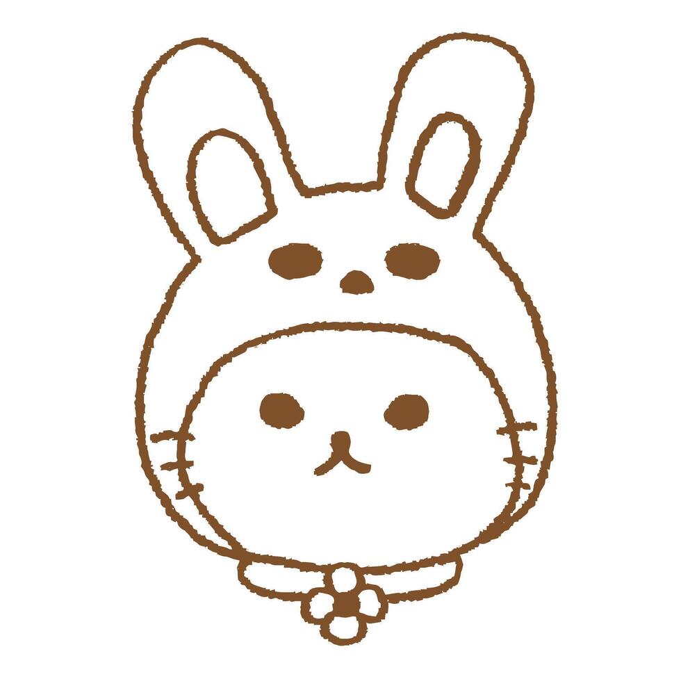 Cat with Bunny Hat Japanese Style Line Illustration vector