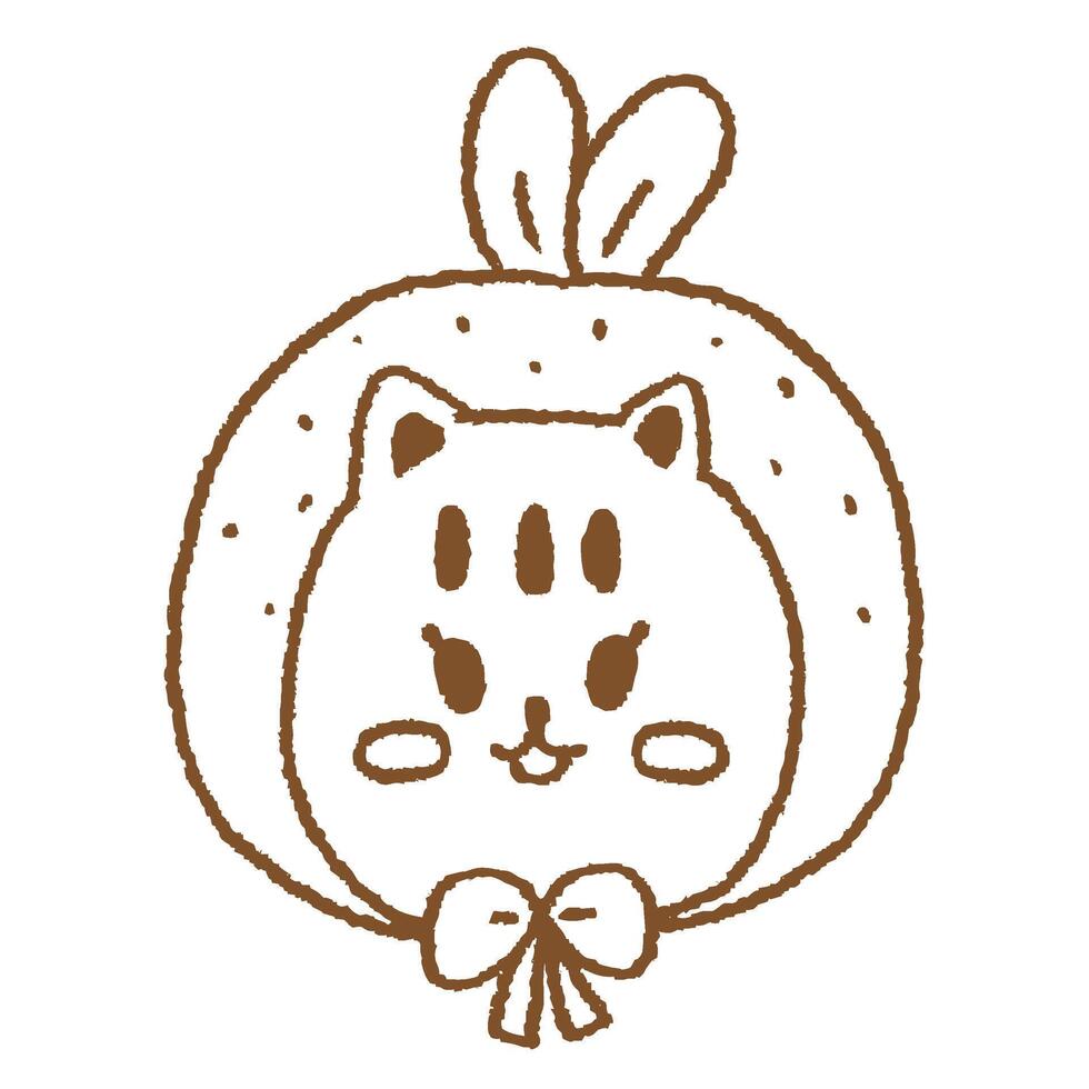 Orange Cat Face Japanese Style Line Illustration vector