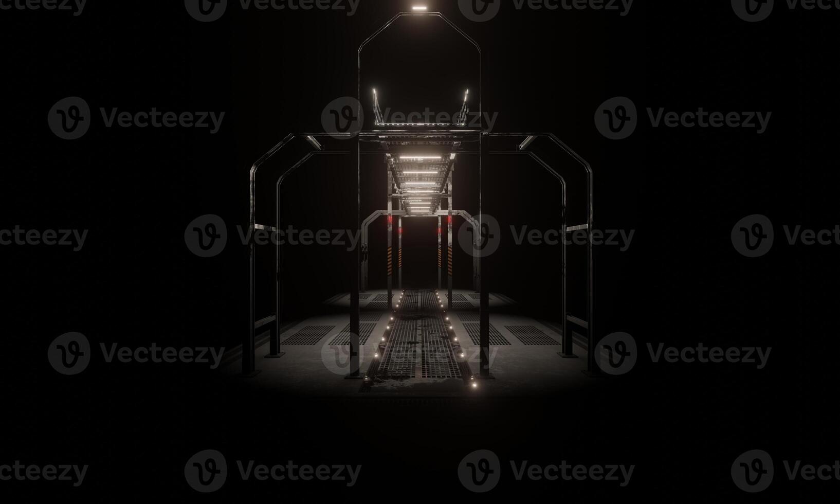 View of steel bridge and walkway 3d rendering sci-fi wallpaper background photo