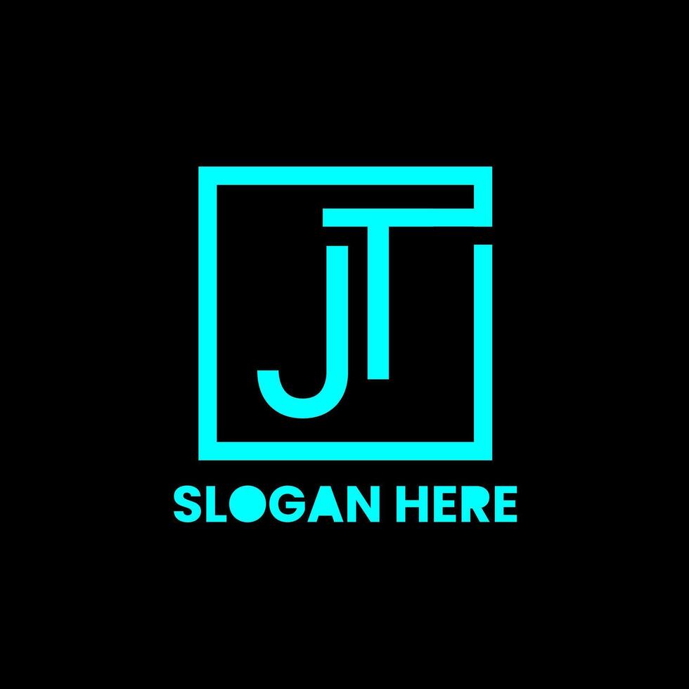 blue neon logo sign with JT letter vector
