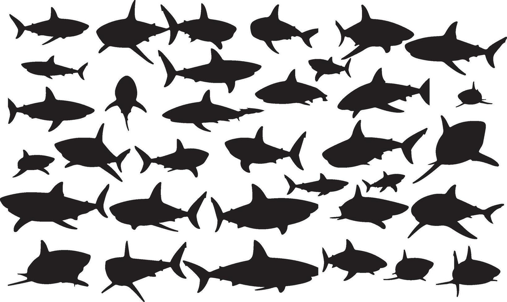 A large collection of sharks and other fish silhouettes vector