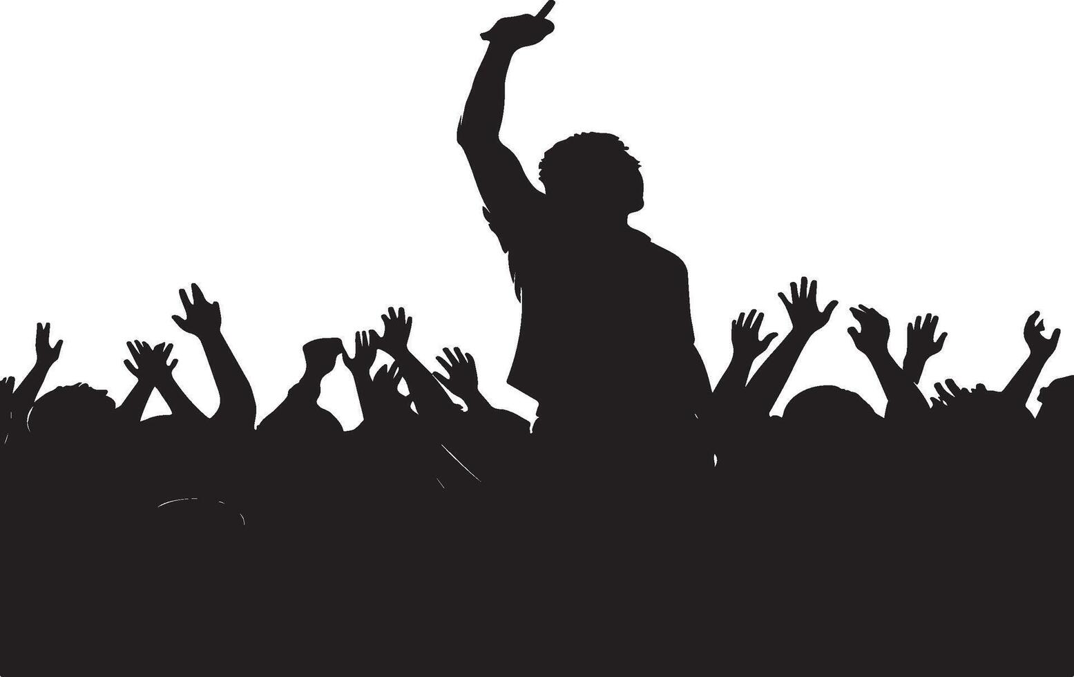 Silhouette of a man raising his hands in front of a crowd vector