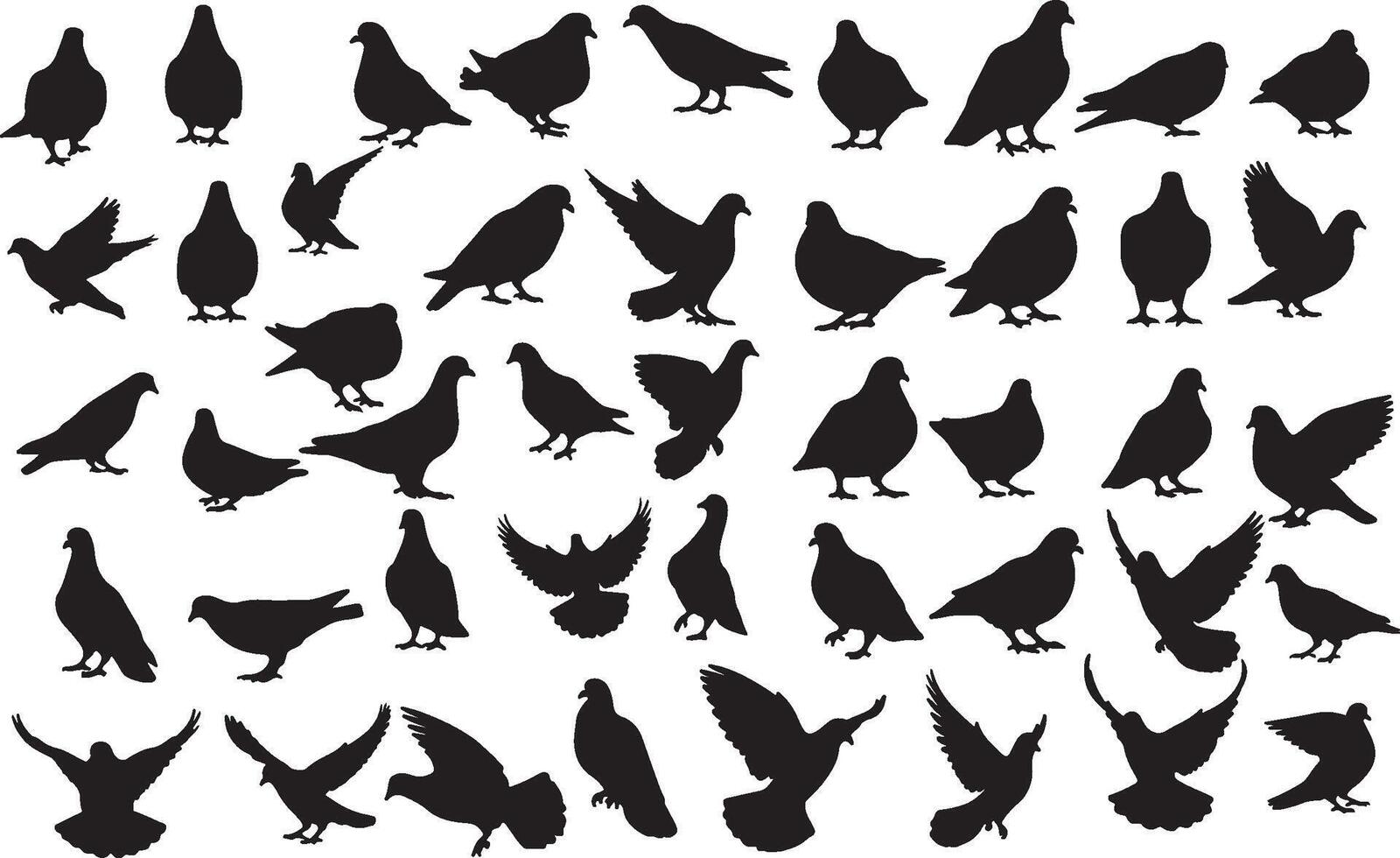 A large collection of silhouettes of pigeons vector