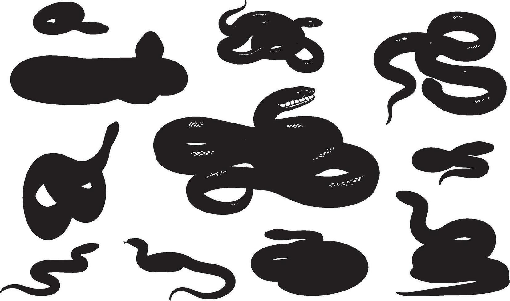 A set of black and white snakes and other animals vector