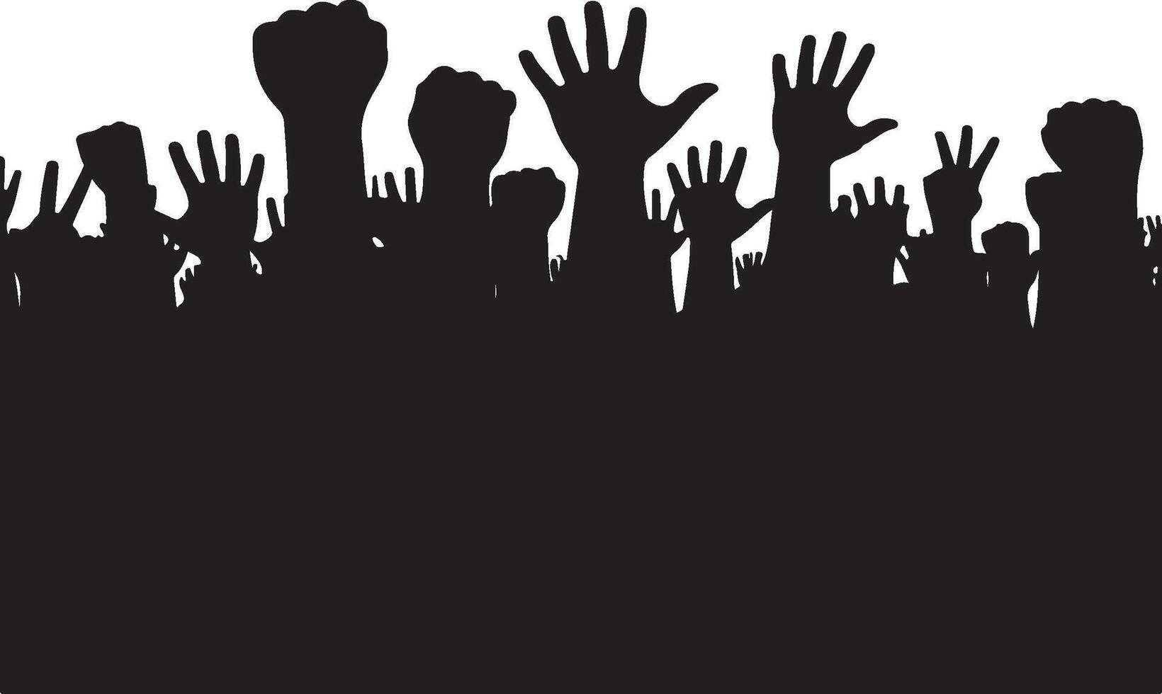 Silhouette of a crowd of people raising their hands vector