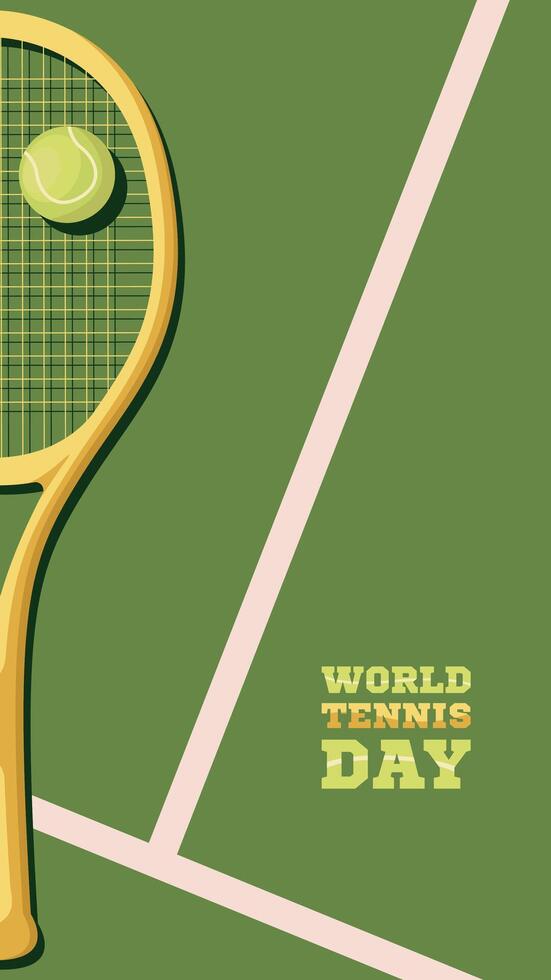 World Tennis Day.Tennis championship or tournament poster design.Rackets and ball isolated on green background.Vertical Templates for banner,web,social, greeting card.World sports celebration vector