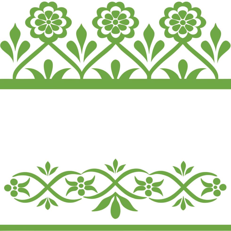 A green floral border with leaves and flowers vector