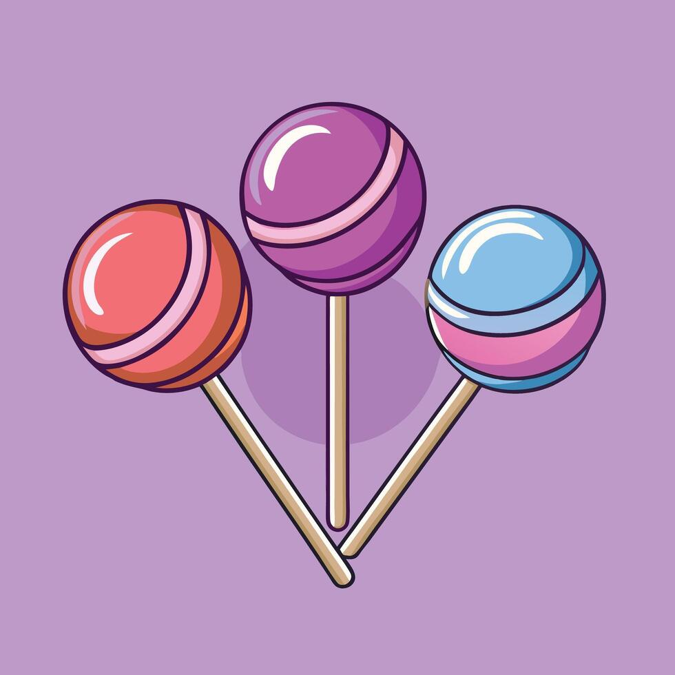 Lollipop, round hard sugar candy on stick. Mint, fruit and berries taste lollypops cartoon set vector