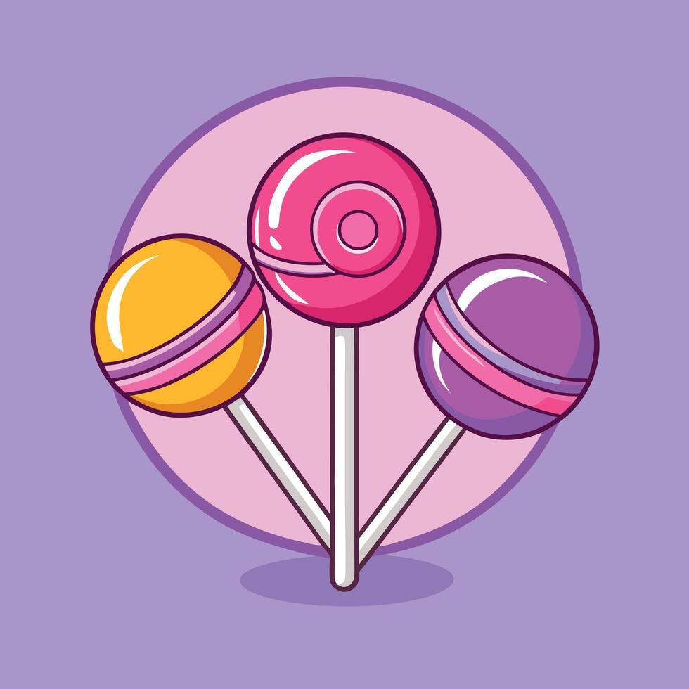 Lollipop, round hard sugar candy on stick. Mint, fruit and berries taste lollypops set vector