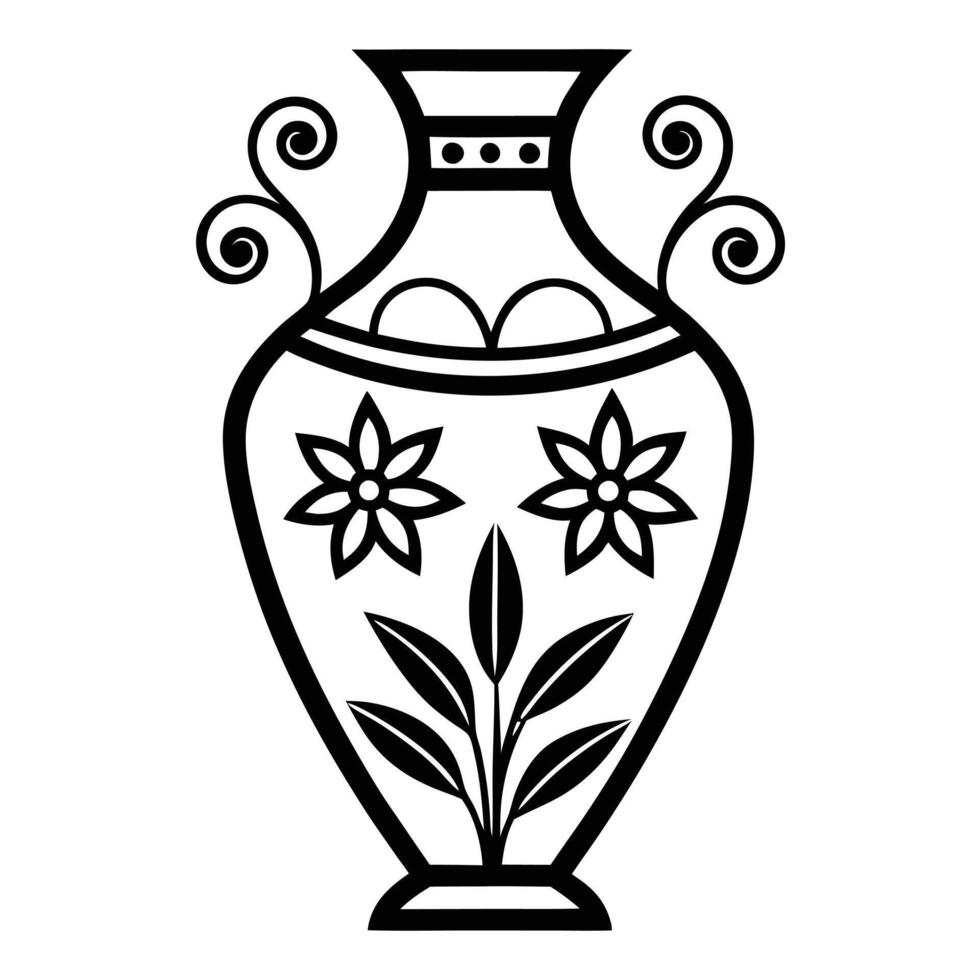 Classical Greek flower vase, roman arch illustration for wallpaper. Vintage. vector