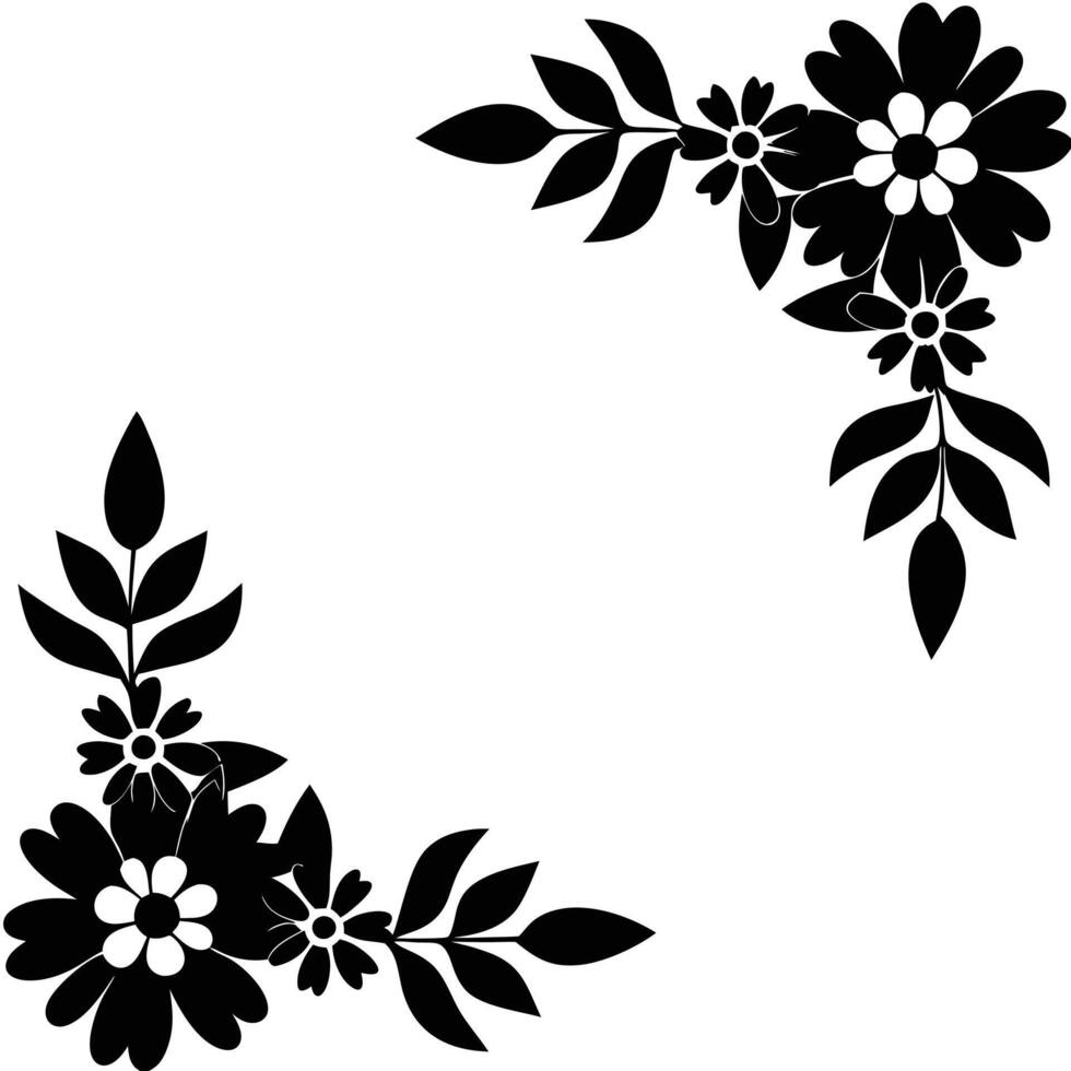 Abstract floral frame black design with wavy organic elements vector