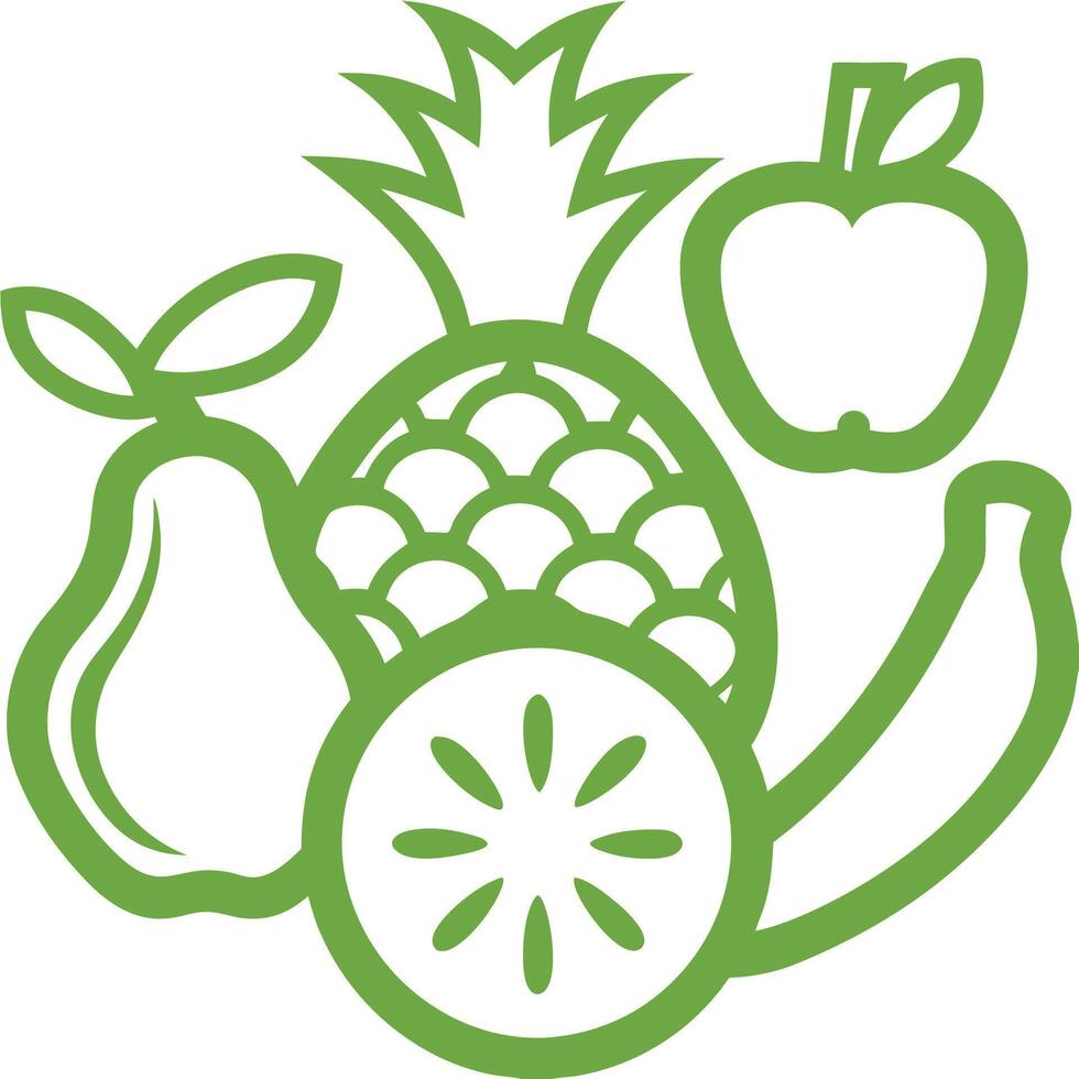 Fruits drawn green by a line on a white background. vector
