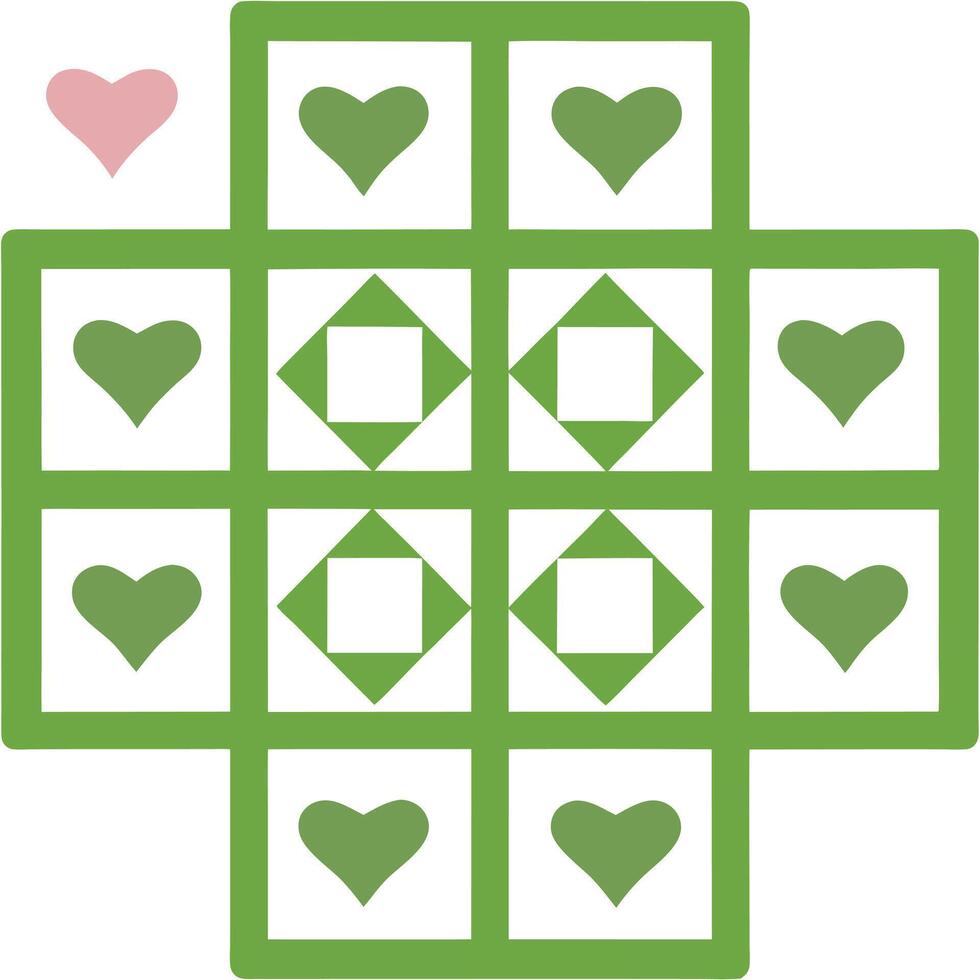 Trendy heart pattern checkered pink and green artwork. vector