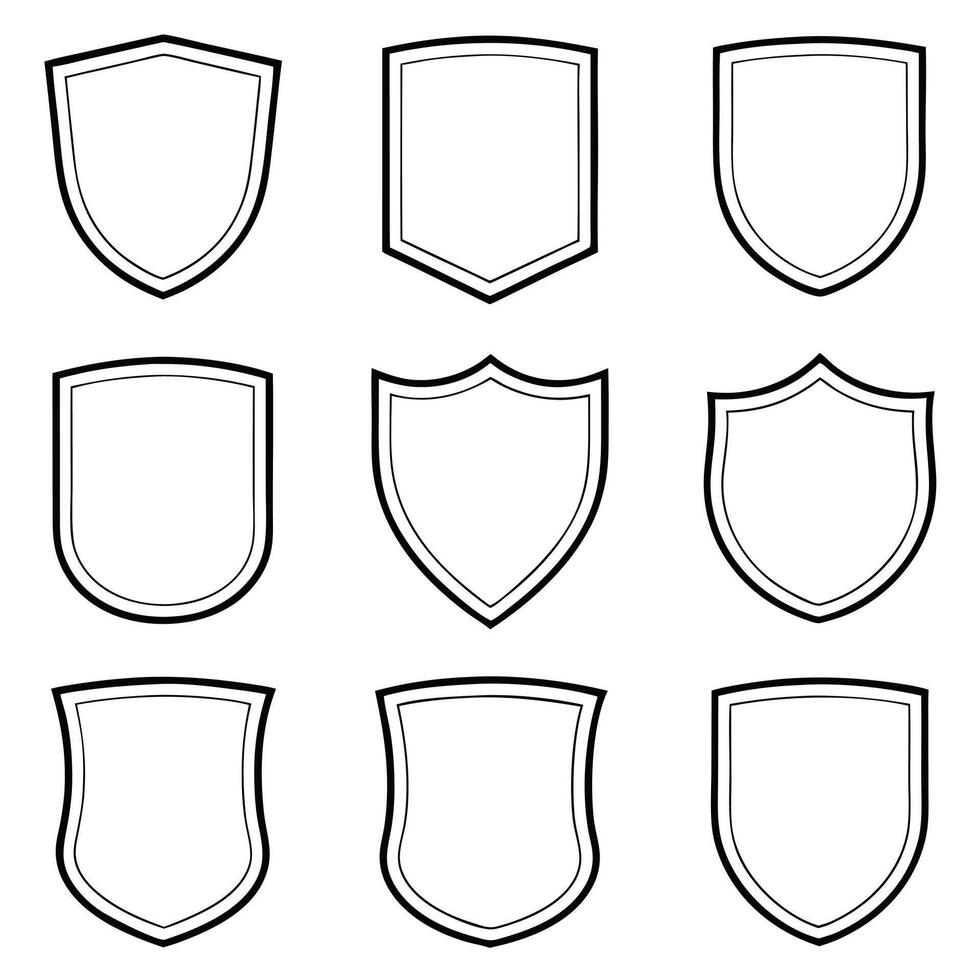 Set of shield icon. Collection line art of security shield icons. Protect shield security line icons. Badge quality symbol, sign, logo or emblem. vector