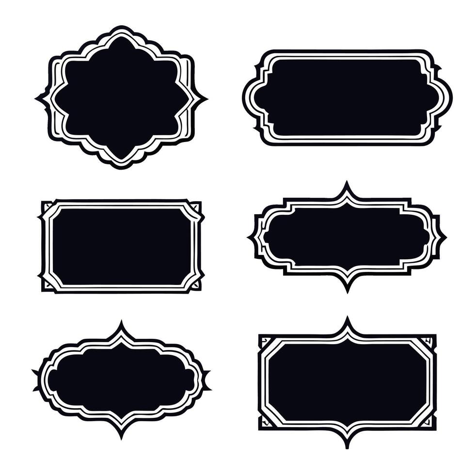 Set of simple line frames with double stroke. Easily editable black set. vector