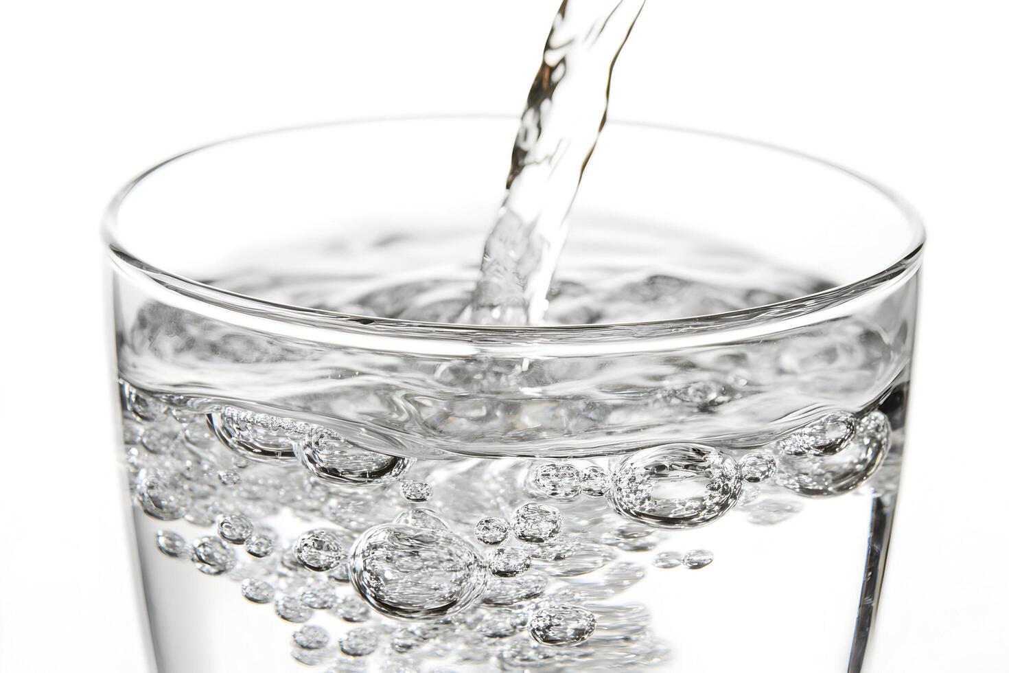 Clear water pouring into a glass. photo