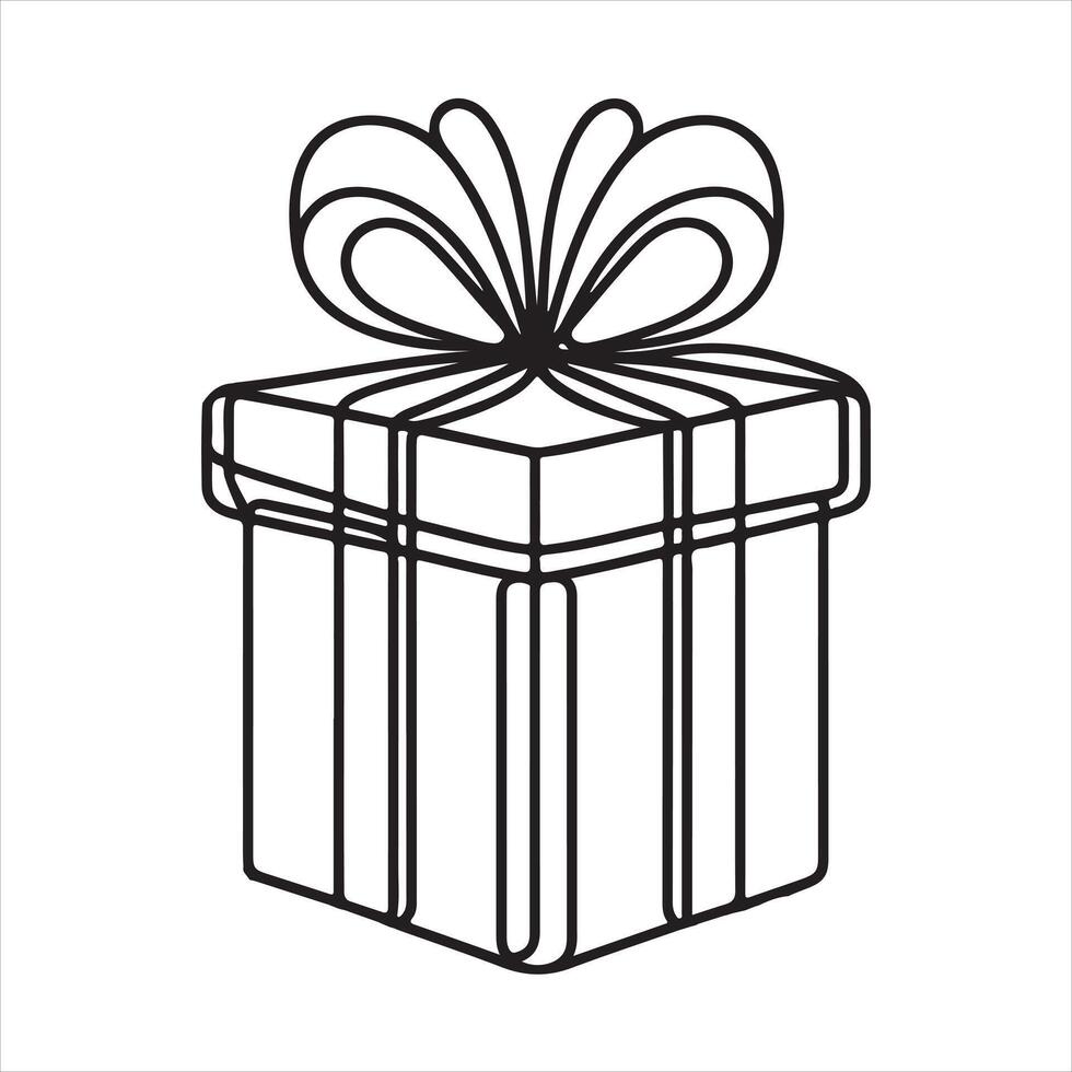 Single one line Continuous one line drawing of Holiday gift box icon silhouette on white background vector