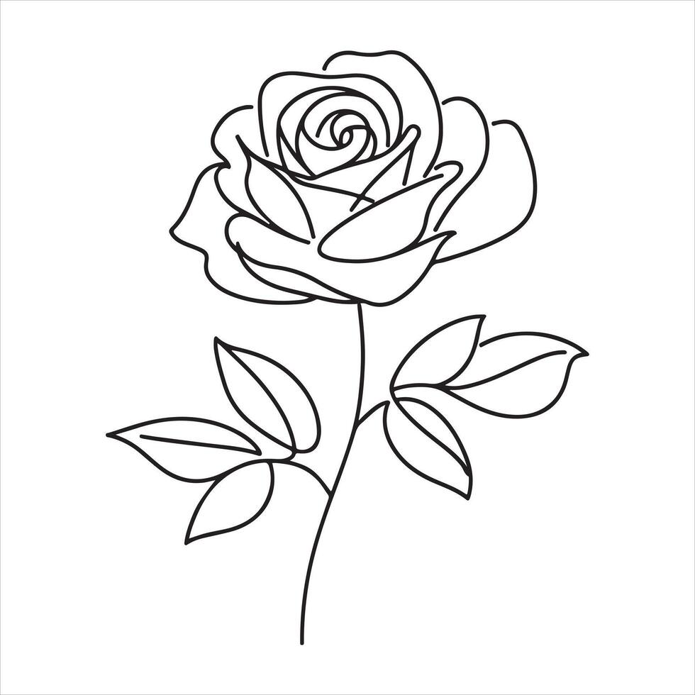Single one line drawing of rose flower silhouette white background vector
