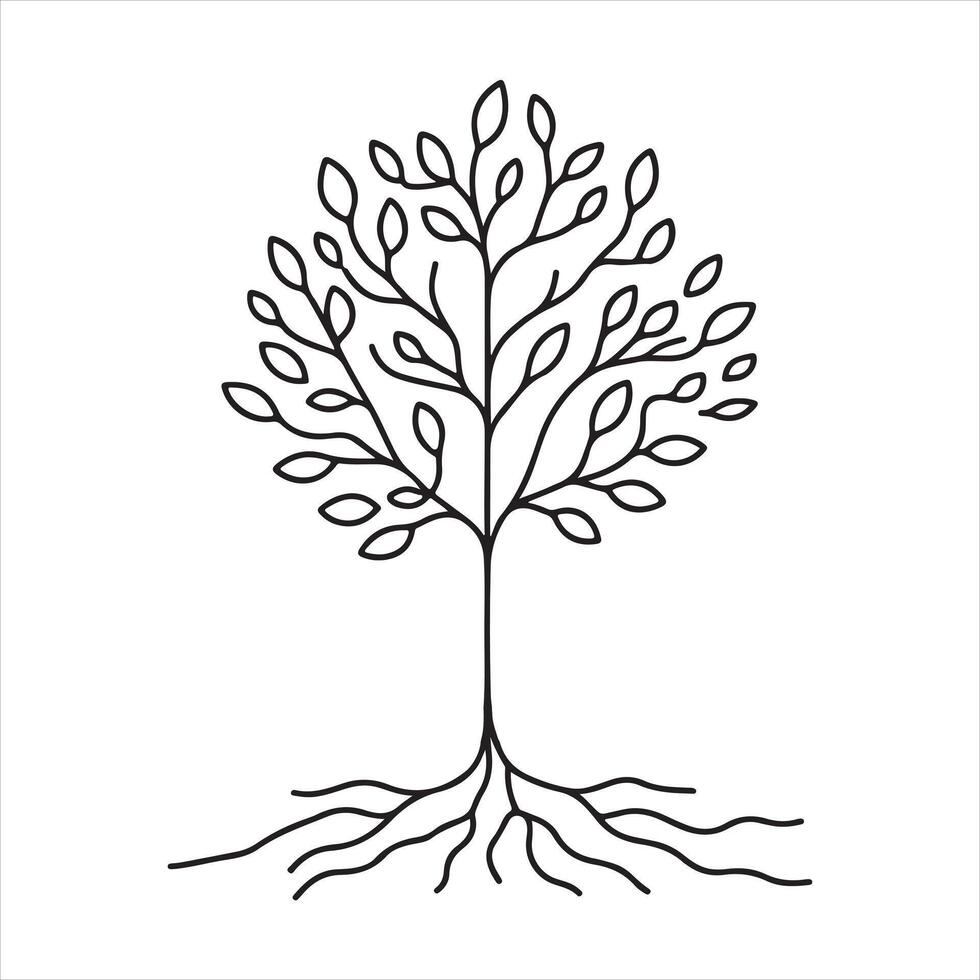 Single one line Tree plant doodle outline black silhouette white background vector