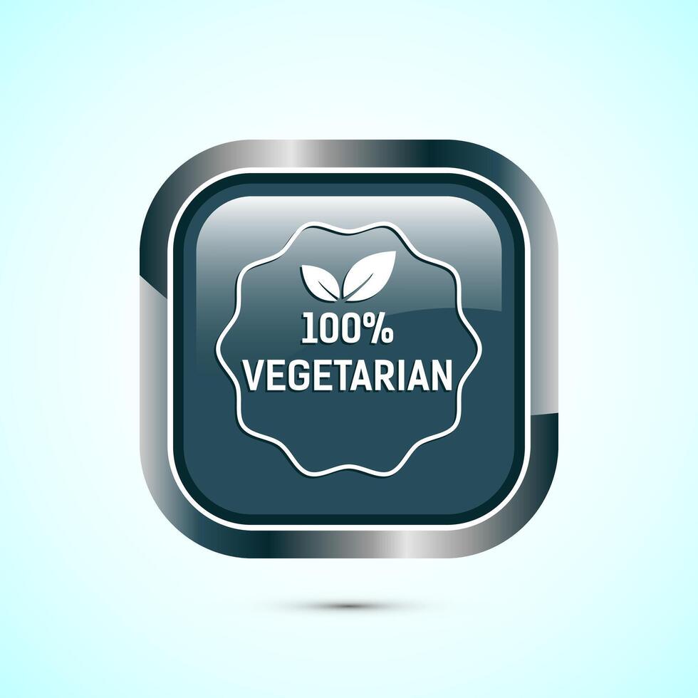 100 percent vegetarian icon design illustration, Vegan product label badge, Gray color square button design vector
