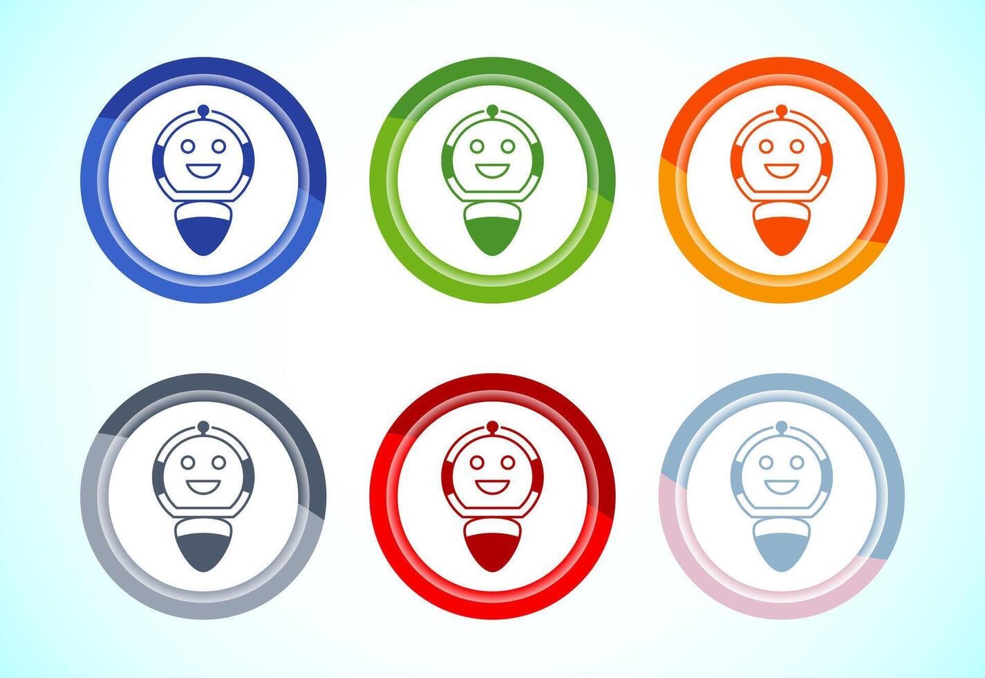 AI assistant icon illustration. Digital or virtual assistant sign, Robot icon, 6 color button design vector