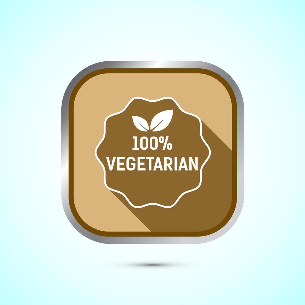 100 percent vegetarian icon design illustration, Vegan product label badge, Gold shadow button design vector