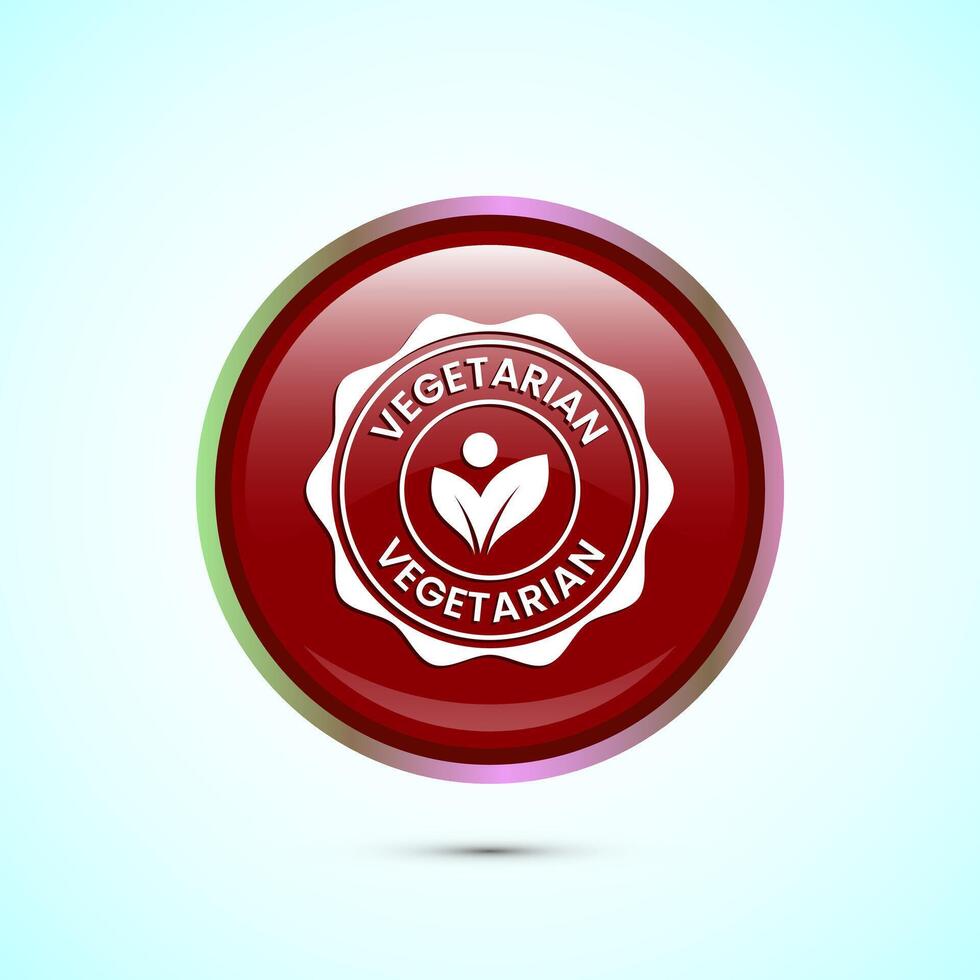 100 percent vegetarian icon design illustration, Vegan product label badge, Red color round button design vector