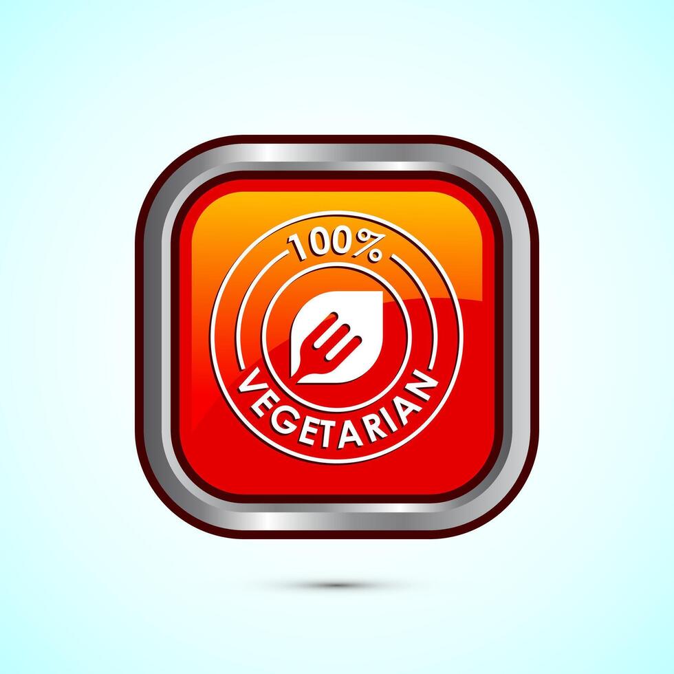 100 percent vegetarian icon design illustration, Vegan product label badge, Orange color square button design vector