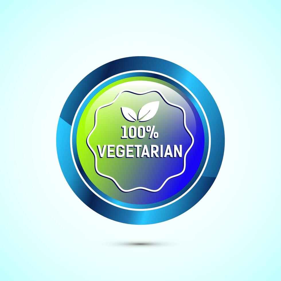 100 percent vegetarian icon design illustration, Vegan product label badge, Glossy round button design vector
