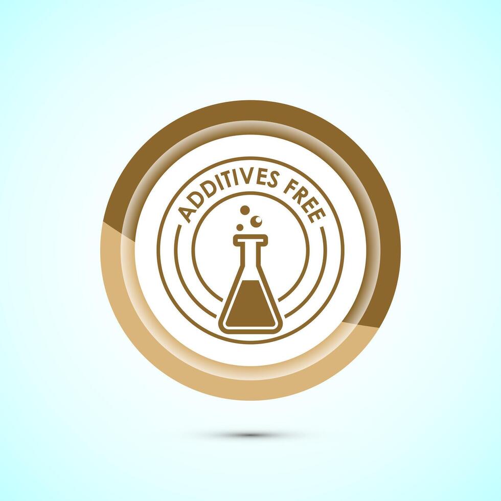 Additives free icon design illustration. No additives symbol for food packaging, Gold color button design vector