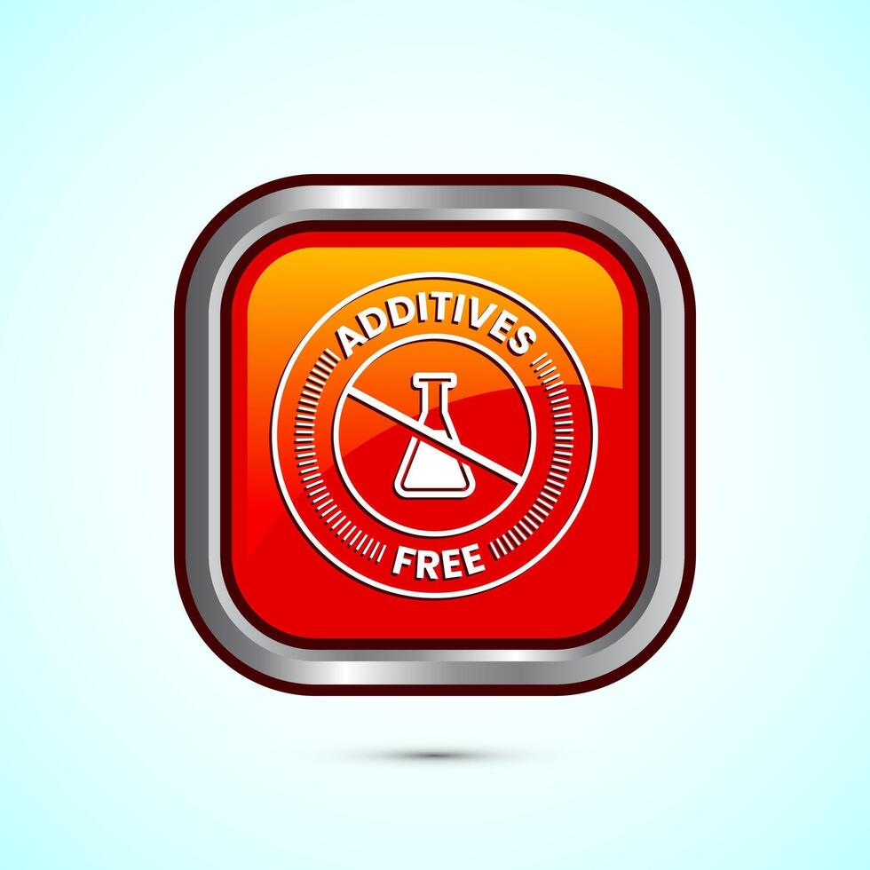 Additives free icon design illustration. No additives symbol for food packaging, Orange color square button design vector