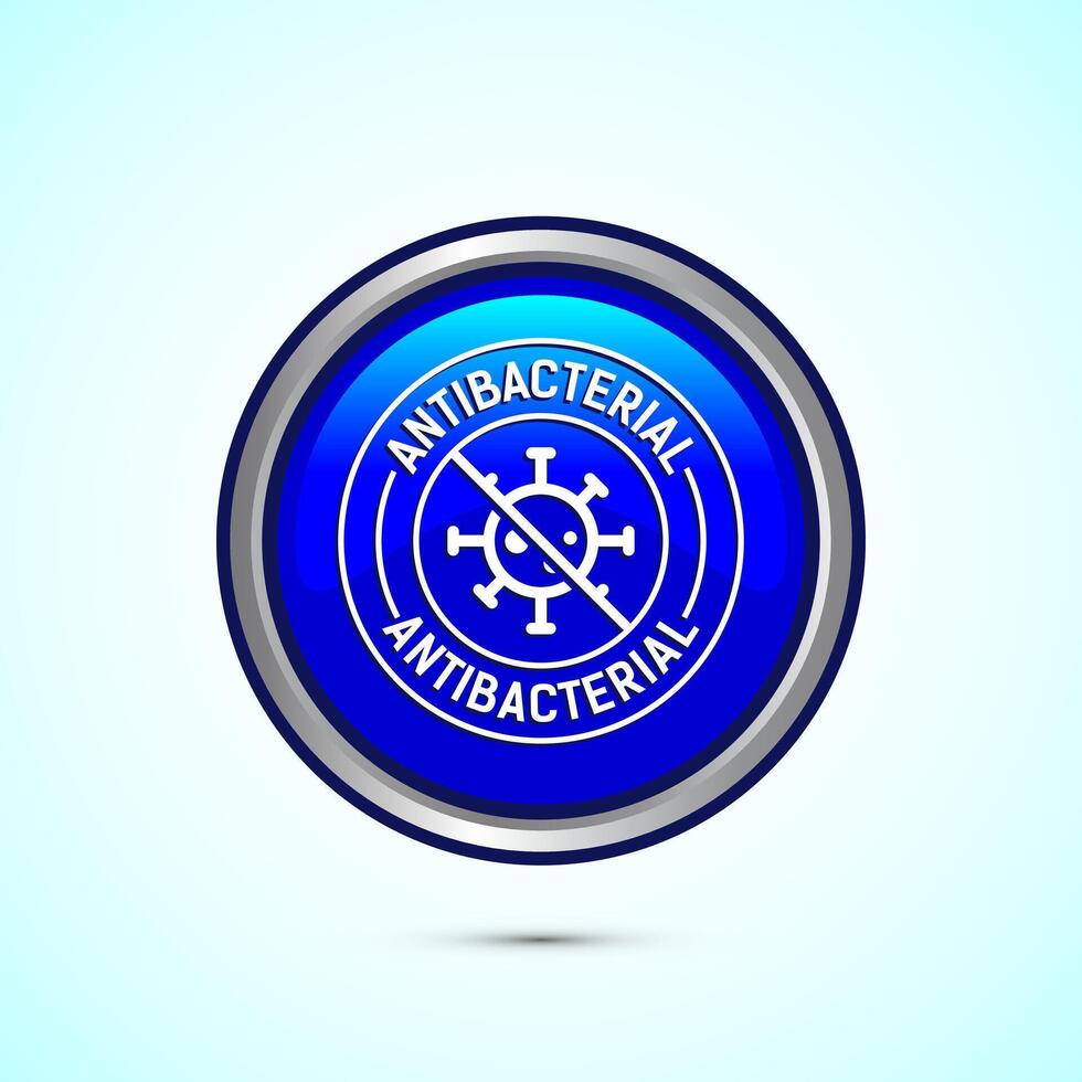 Antibacterial icon design illustration, Hygiene label symbol for product packaging, Blue color round button design vector