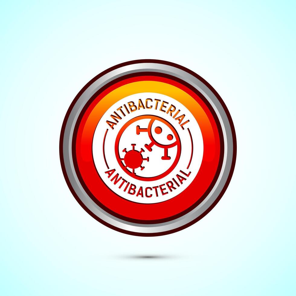 Antibacterial icon design illustration, Hygiene label symbol for product packaging, Orange color round button design vector