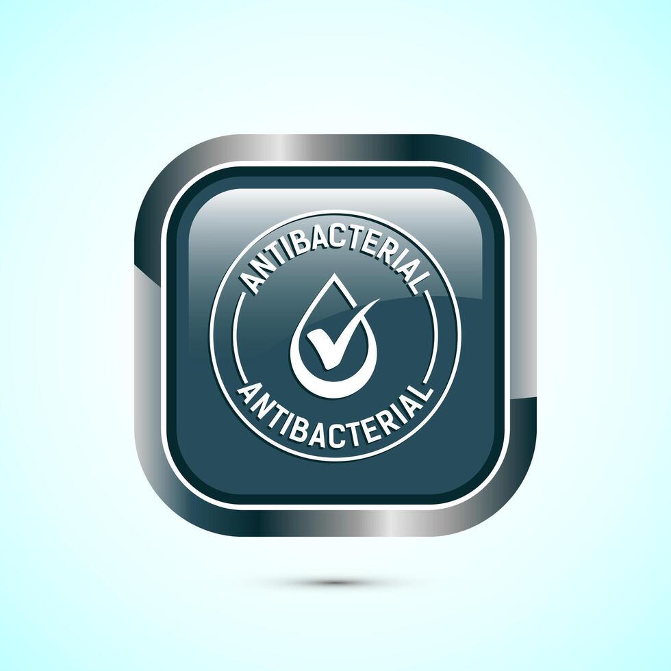 Antibacterial icon design illustration, Hygiene label symbol for product packaging, Gray color square button design vector