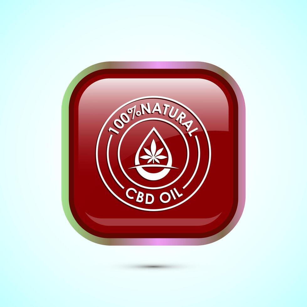 Cannabis oil icon design illustration. CBD cannabidiol sign symbol, Marijuana oil icon, Red color square button design vector