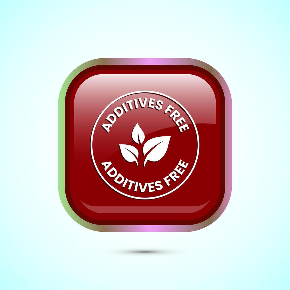 Additives free icon design illustration. No additives symbol for food packaging, Red color square button design vector