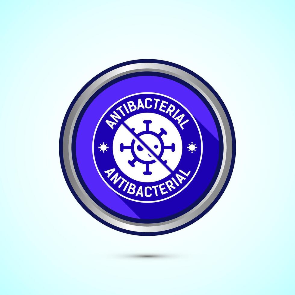 Antibacterial icon design illustration, Hygiene label symbol for product packaging, Blue shadow button design vector
